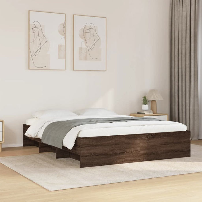 Cadru pat fără saltea stejar maro 150x200 cm lemn prelucrat - WALTI WALTI
