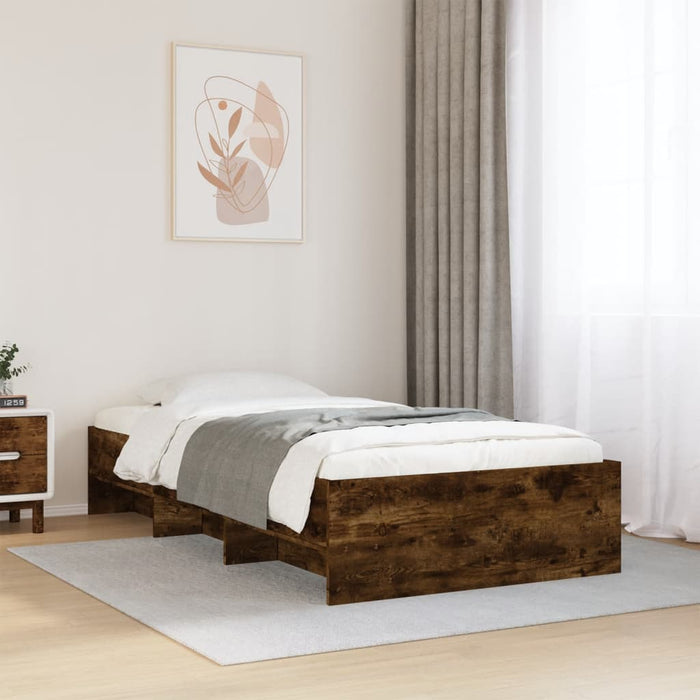 Cadru pat fără saltea stejar fumuriu 100x200 cm lemn prelucrat - WALTI WALTI