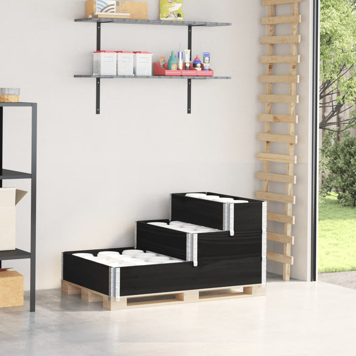 Strat înălțat cu 3 niveluri, negru, 120x80 cm, lemn masiv pin - WALTI WALTI