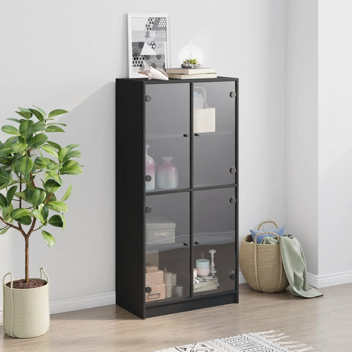 Dulap înalt cu uși, negru, 68x37x142 cm, lemn compozit WALTI