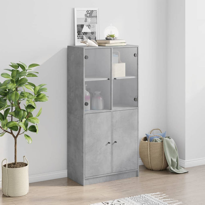 Dulap înalt cu uși, gri beton, 68x37x142 cm, lemn compozit - WALTI WALTI