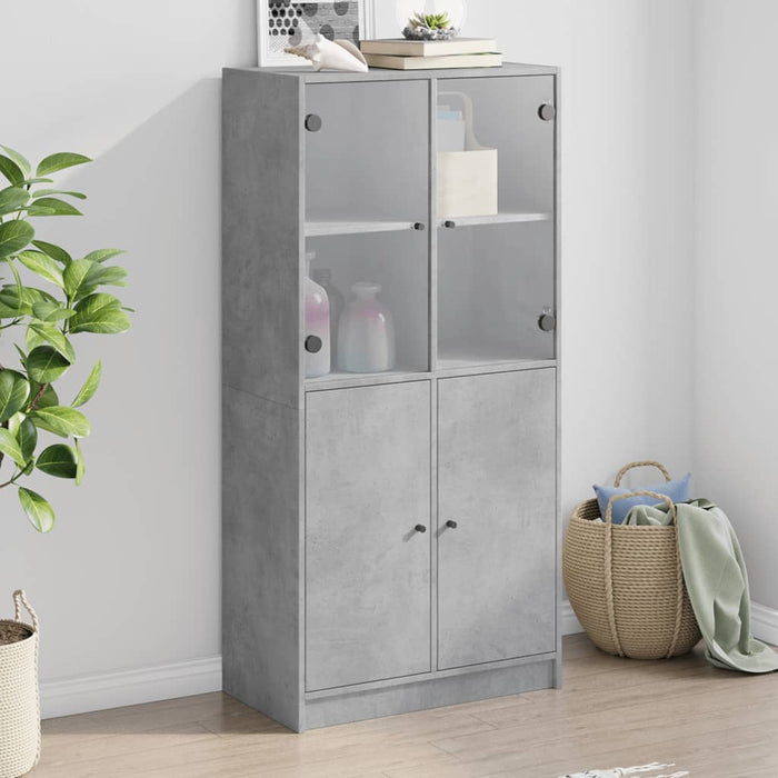 Dulap înalt cu uși, gri beton, 68x37x142 cm, lemn compozit - WALTI WALTI