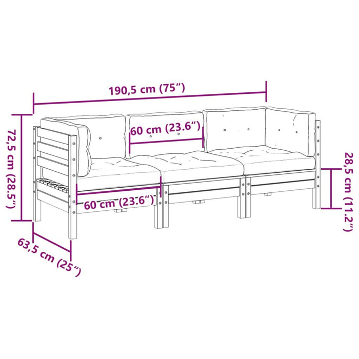 Set mobilier de grădină cu perne, 3 piese, lemn masiv de pin - WALTI WALTI