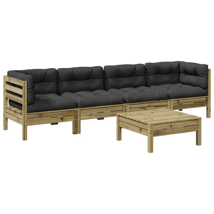 Set mobilier de grădină cu perne, 5 piese, lemn de pin tratat - WALTI WALTI