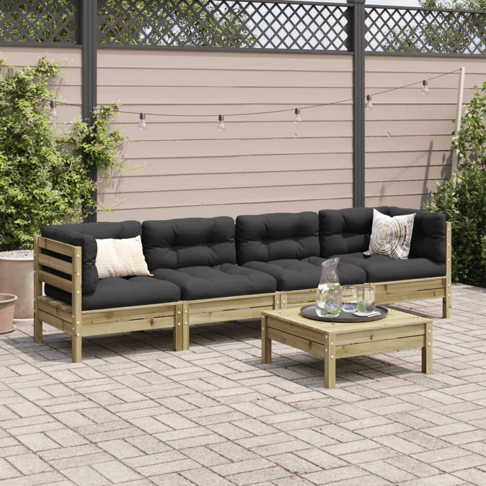 Set mobilier de grădină cu perne, 5 piese, lemn de pin tratat - WALTI WALTI