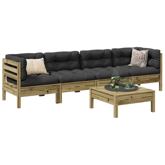 Set mobilier de grădină cu perne, 5 piese, lemn de pin tratat - WALTI WALTI