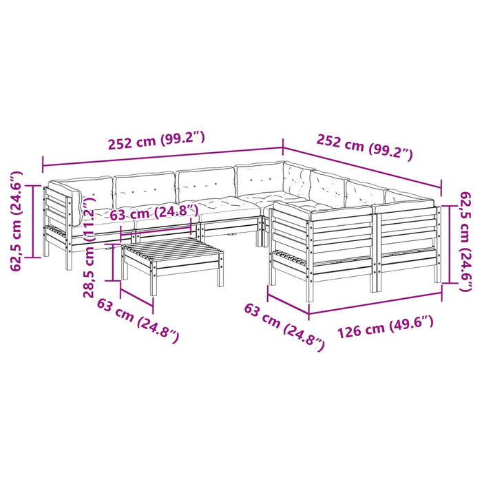 Set mobilier de grădină cu perne, 9 piese, lemn masiv de pin - WALTI WALTI