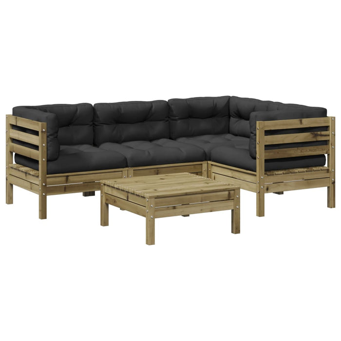 Set mobilier de grădină cu perne, 5 piese, lemn de pin tratat - WALTI WALTI