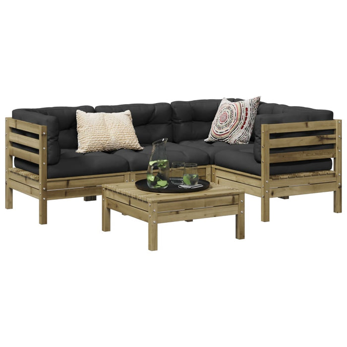 Set mobilier de grădină cu perne, 5 piese, lemn de pin tratat - WALTI WALTI