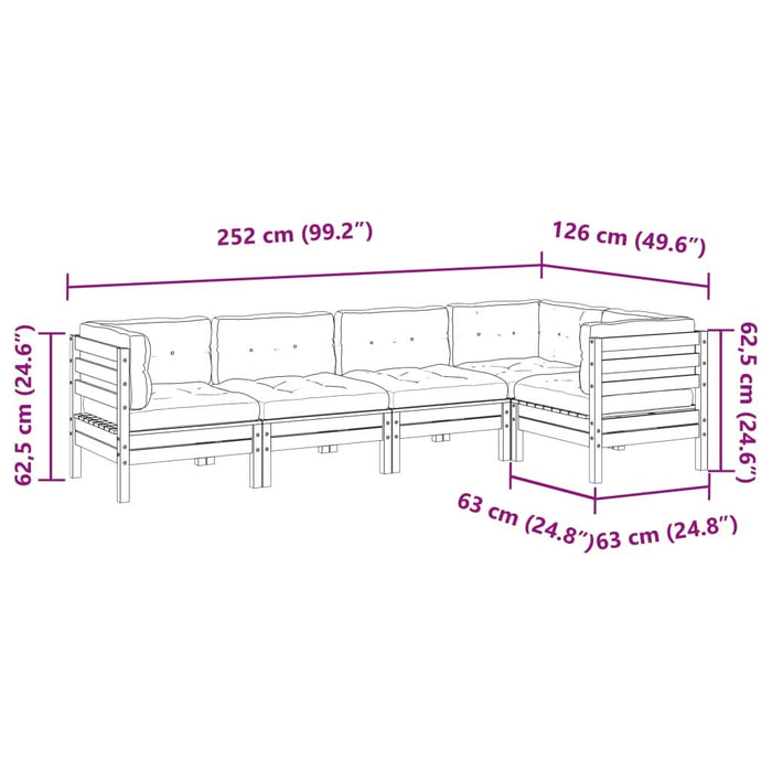 Set mobilier de grădină cu perne, 5 piese, lemn masiv de pin - WALTI WALTI