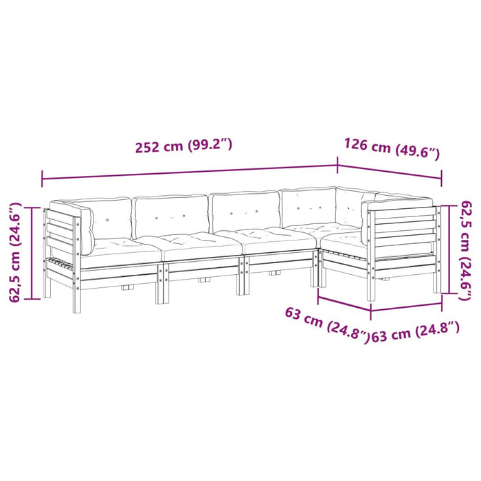 Set mobilier de grădină cu perne, 5 piese, lemn de pin tratat - WALTI WALTI