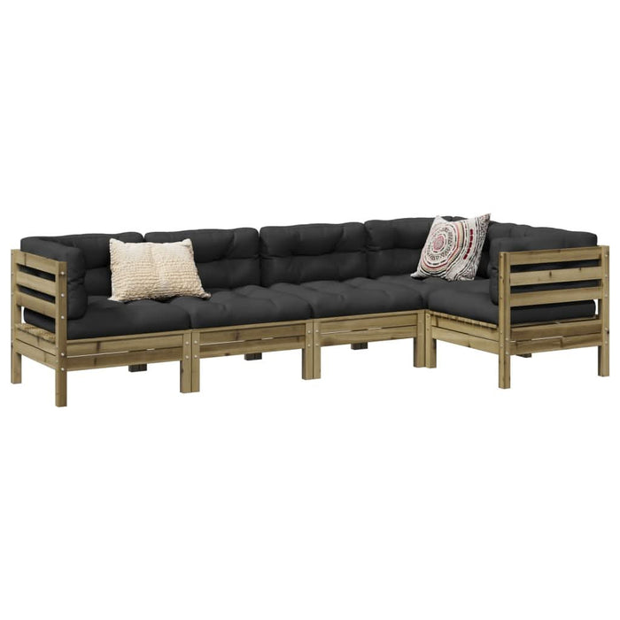Set mobilier de grădină cu perne, 5 piese, lemn de pin tratat - WALTI WALTI