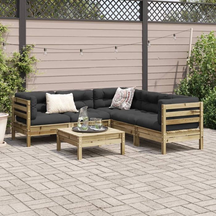 Set canapele de grădină cu perne, 6 piese, lemn de pin tratat WALTI