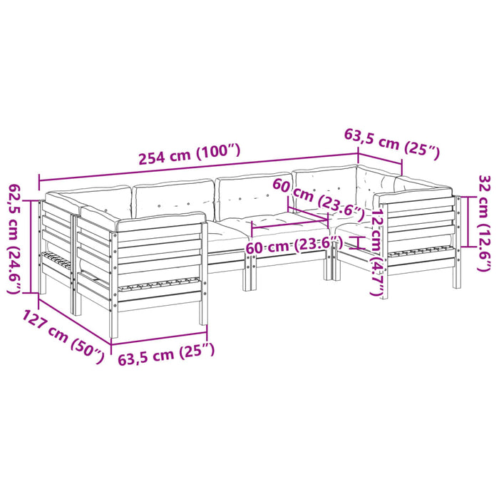 Set mobilier de grădină cu perne, 6 piese, lemn masiv de pin - WALTI WALTI