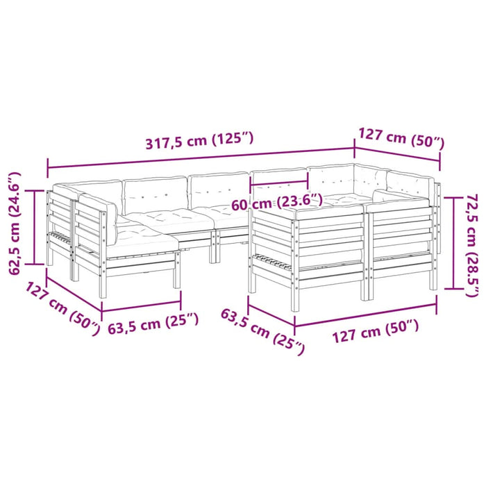 Set mobilier de grădină cu perne, 9 piese, lemn masiv de pin - WALTI WALTI