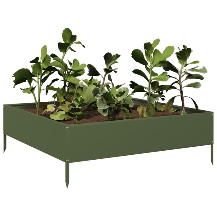 Strat înălțat de grădină, verde măsliniu, 100x100x33,5 cm, oțel - WALTI WALTI