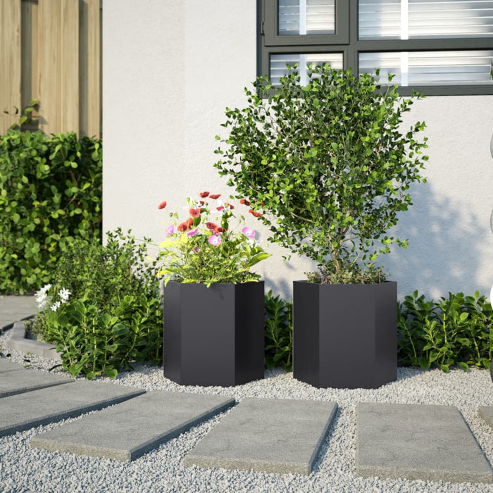 Jardiniere de grădină, 2 buc. negru 46x40x45 cm oțel hexagonală WALTI