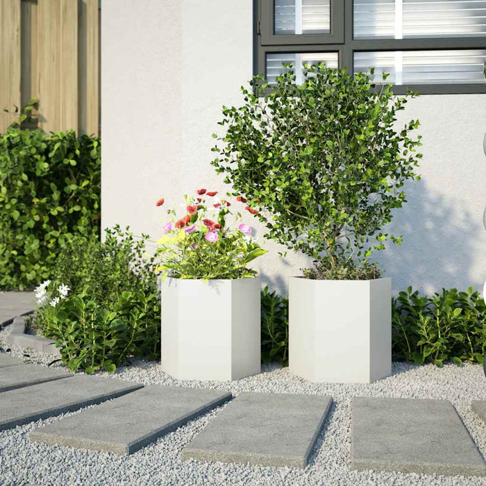 Jardiniere de grădină, 2 buc. alb 46x40x45 cm oțel hexagonală WALTI