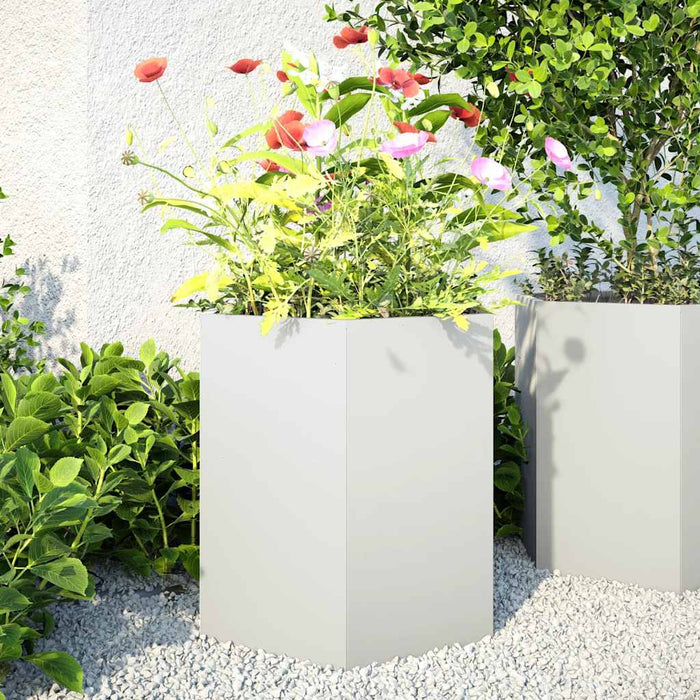 Jardiniere de grădină, 2 buc. alb 46x40x45 cm oțel hexagonală WALTI