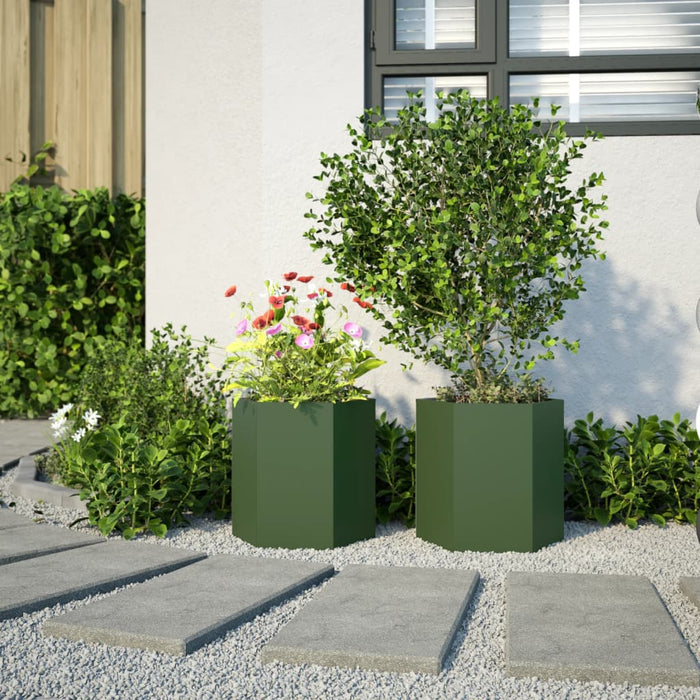Jardiniere grădină 2 buc. verde 46x40x45 cm oțel hexagonală - WALTI WALTI