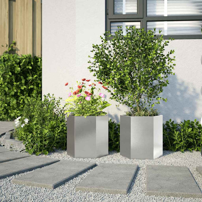 Jardiniere grădină 2 buc. 46x40x45cm oțel inoxidabil hexagonală WALTI