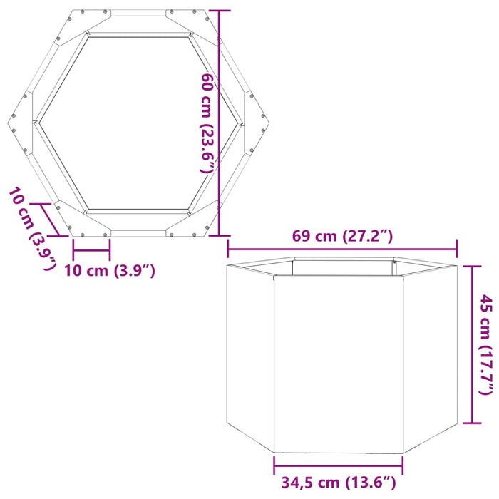 Jardinieră de grădină negru 69x60x45 cm oțel hexagonal - WALTI WALTI