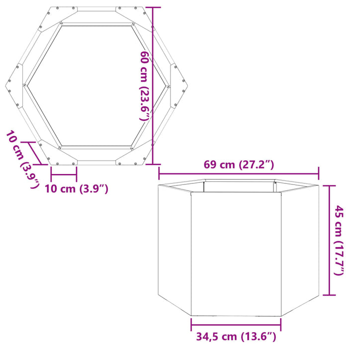 Jardinieră de grădină antracit 69x60x45 cm oțel hexagonal - WALTI WALTI