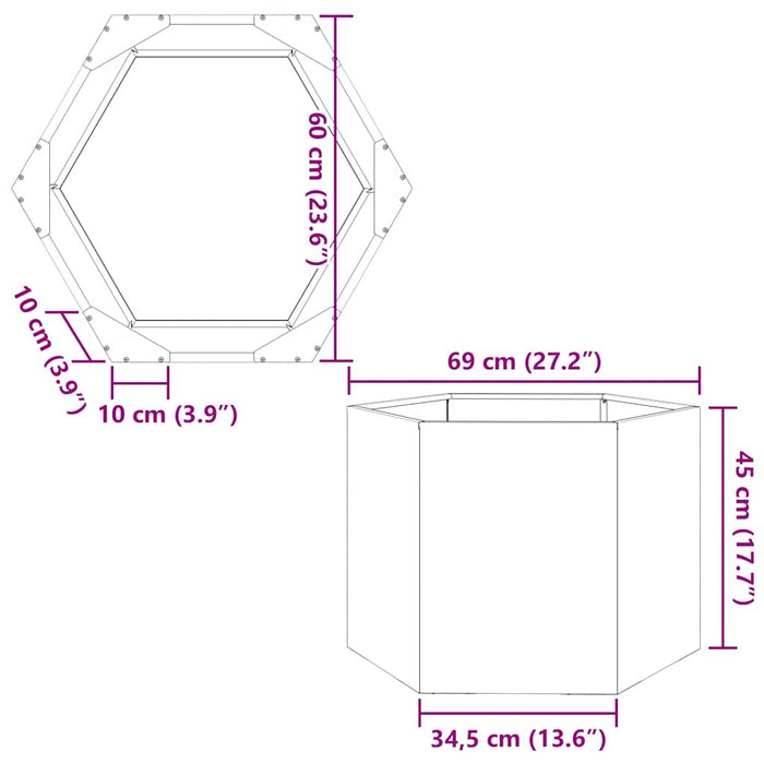 Jardinieră de grădină 69x60x45 cm oțel inoxidabil hexagonal - WALTI WALTI