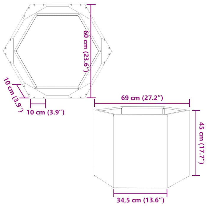 Jardinieră de grădină 69x60x45 cm oțel galvanizat hexagonal - WALTI WALTI