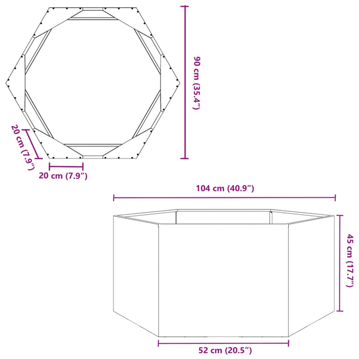 Jardinieră de grădină negru 104x90x45 cm oțel hexagonal - WALTI WALTI