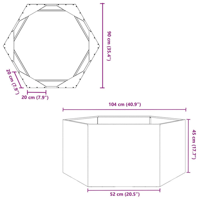 Jardinieră de grădină antracit 104x90x45 cm oțel hexagonal - WALTI WALTI