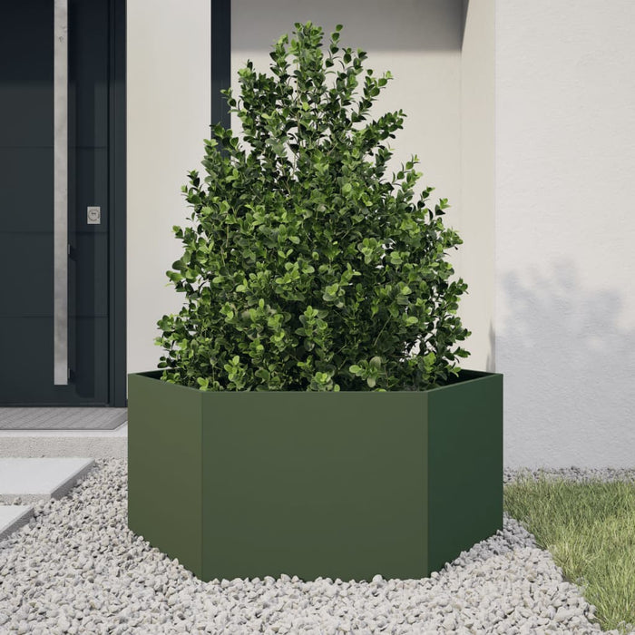 Jardinieră grădină verde măsliniu 104x90x45 cm oțel hexagonal - WALTI WALTI