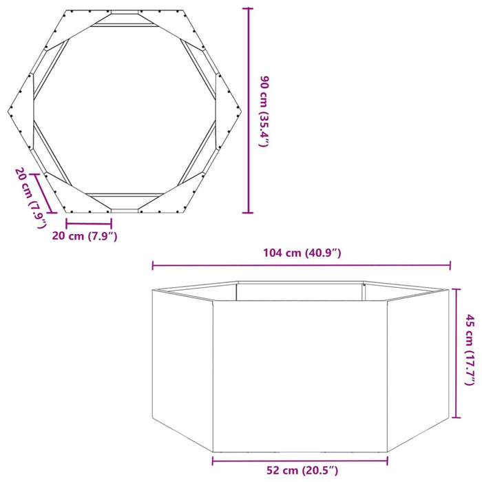 Jardinieră grădină verde măsliniu 104x90x45 cm oțel hexagonal - WALTI WALTI