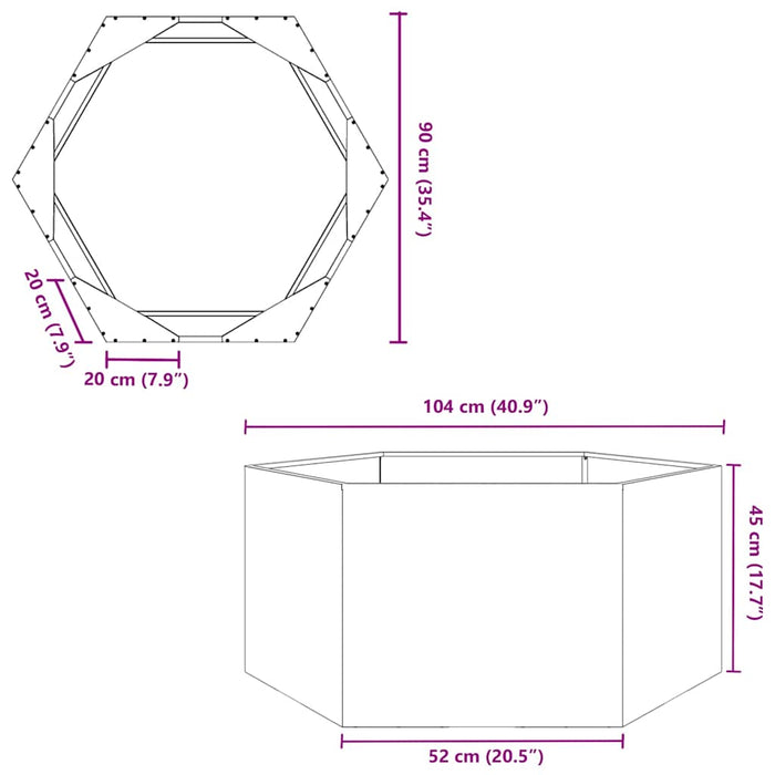 Jardinieră de grădină 104x90x45 cm oțel inoxidabil hexagonal - WALTI WALTI