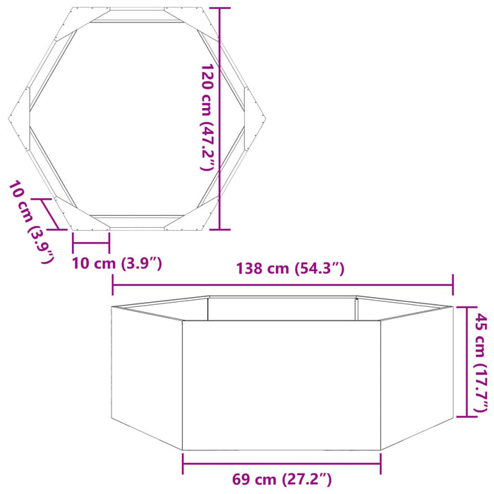 Jardinieră de grădină antracit 138x120x45 cm oțel hexagonal - WALTI WALTI
