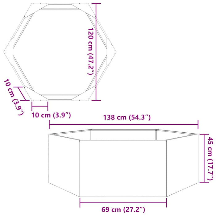 Jardinieră de grădină 138x120x45 cm oțel galvanizat hexagonal - WALTI WALTI