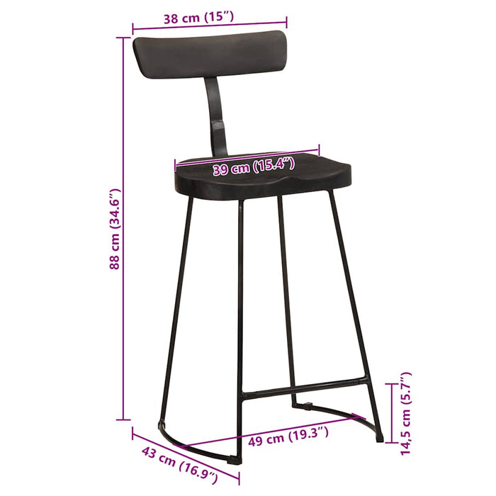 Scaune de bar 2 buc Negru 49x43x88 cm lemn masiv de mango - WALTI WALTI