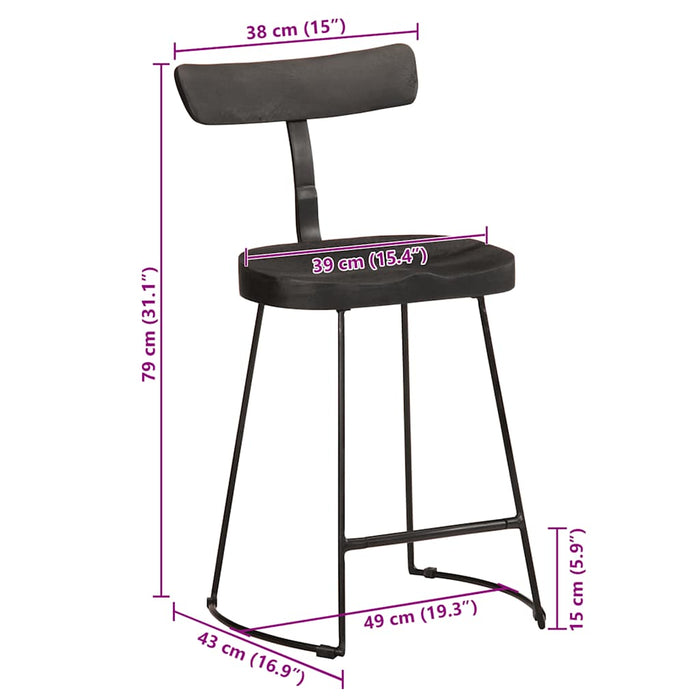 Scaune de bar 2 buc Negru 49x43x79 cm Lemn masiv Mango - WALTI WALTI