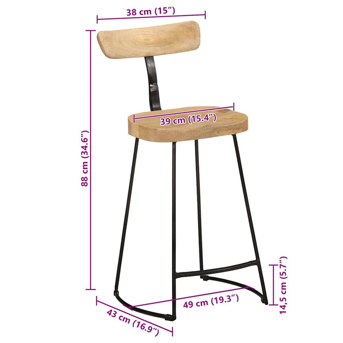 Scaune de bar 2 buc 49x43x88 cm lemn masiv de mango - WALTI WALTI