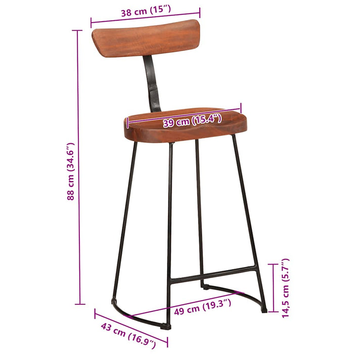 Scaune de bar 2 buc 49x43x88 cm lemn masiv de mango - WALTI WALTI