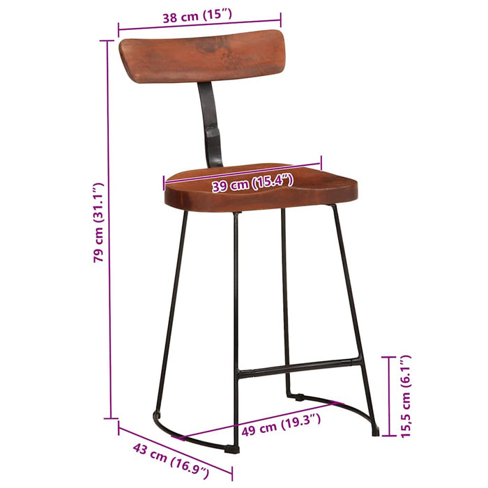 Scaune de bar 2 buc 49x43x79 cm lemn masiv de mango - WALTI WALTI