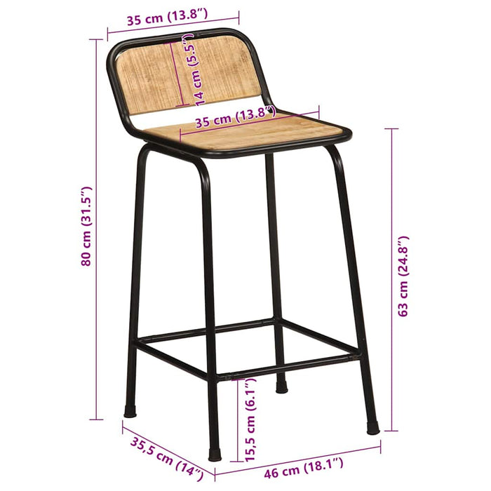 Scaune de bar 2 buc 46x35,5x80 cm Lemn masiv Mango brut - WALTI WALTI