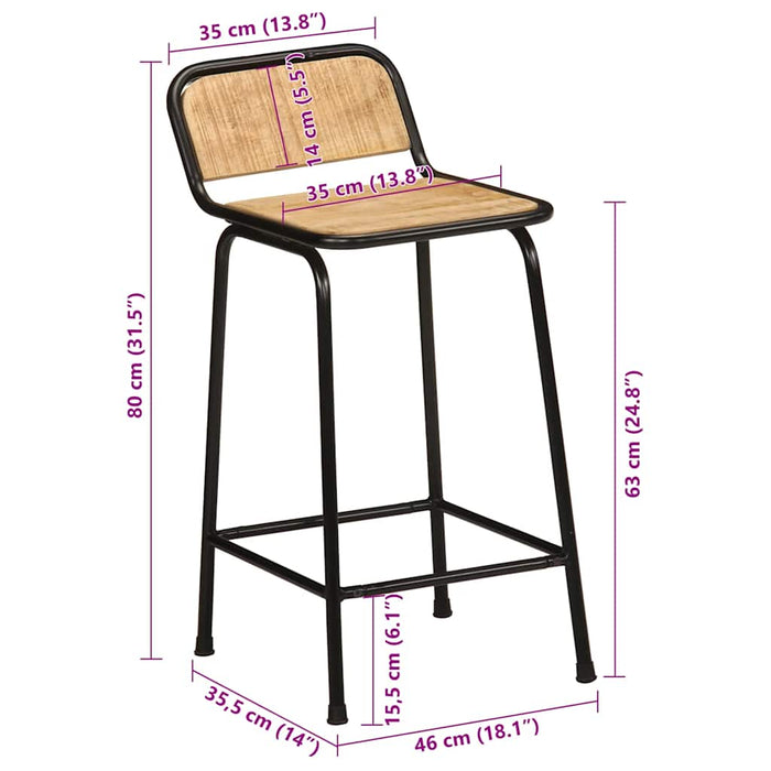 Scaune de bar 4 buc 46x35,5x80 cm Lemn masiv Mango brut - WALTI WALTI