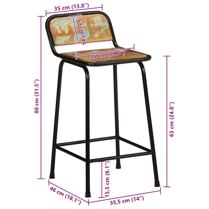 Scaune de bar 2 buc 46x35,5x80 cm lemn masiv recuperat - WALTI WALTI