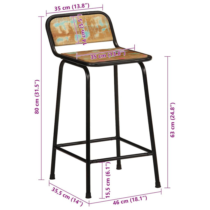 Scaune de bar 4 buc 46x35,5x80 cm lemn masiv recuperat - WALTI WALTI