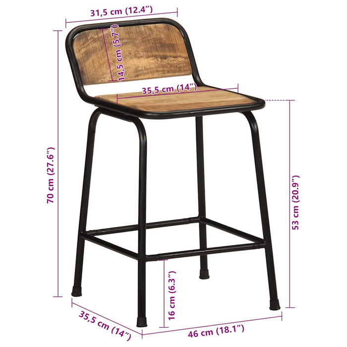 Scaune de bar 2 buc 46x35,5x70 cm Lemn masiv Mango brut - WALTI WALTI
