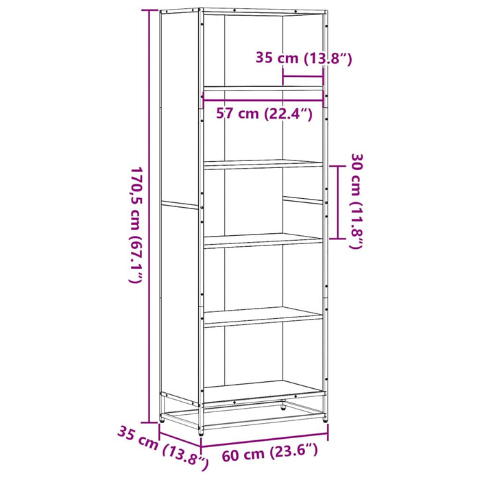 Bibliotecă, negru, 60x35x170,5 cm, lemn prelucrat - WALTI WALTI