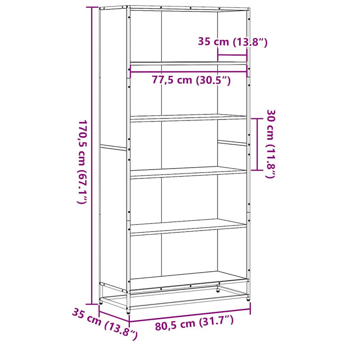 Bibliotecă, negru, 80,5x35x170,5 cm, lemn prelucrat - WALTI WALTI