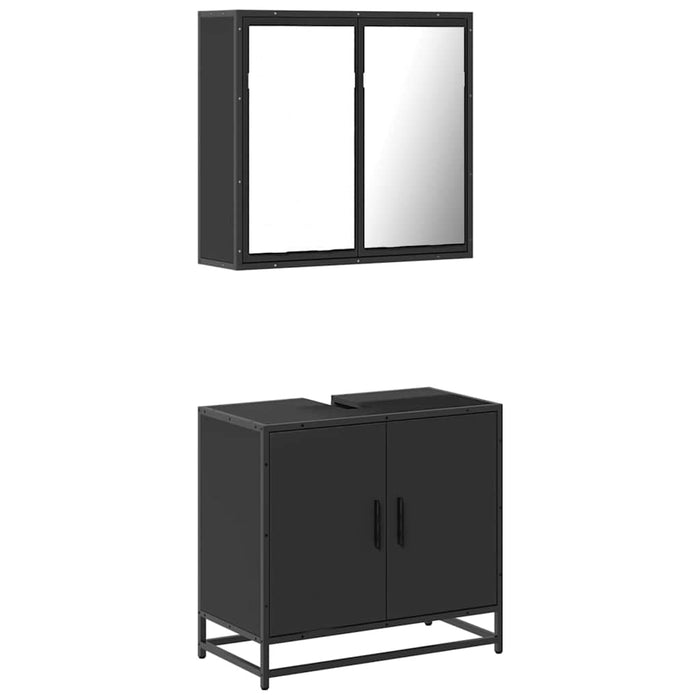 Set mobilier de baie, 2 piese, negru, lemn compozit WALTI