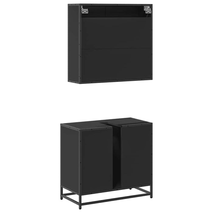 Set mobilier de baie, 2 piese, negru, lemn compozit WALTI